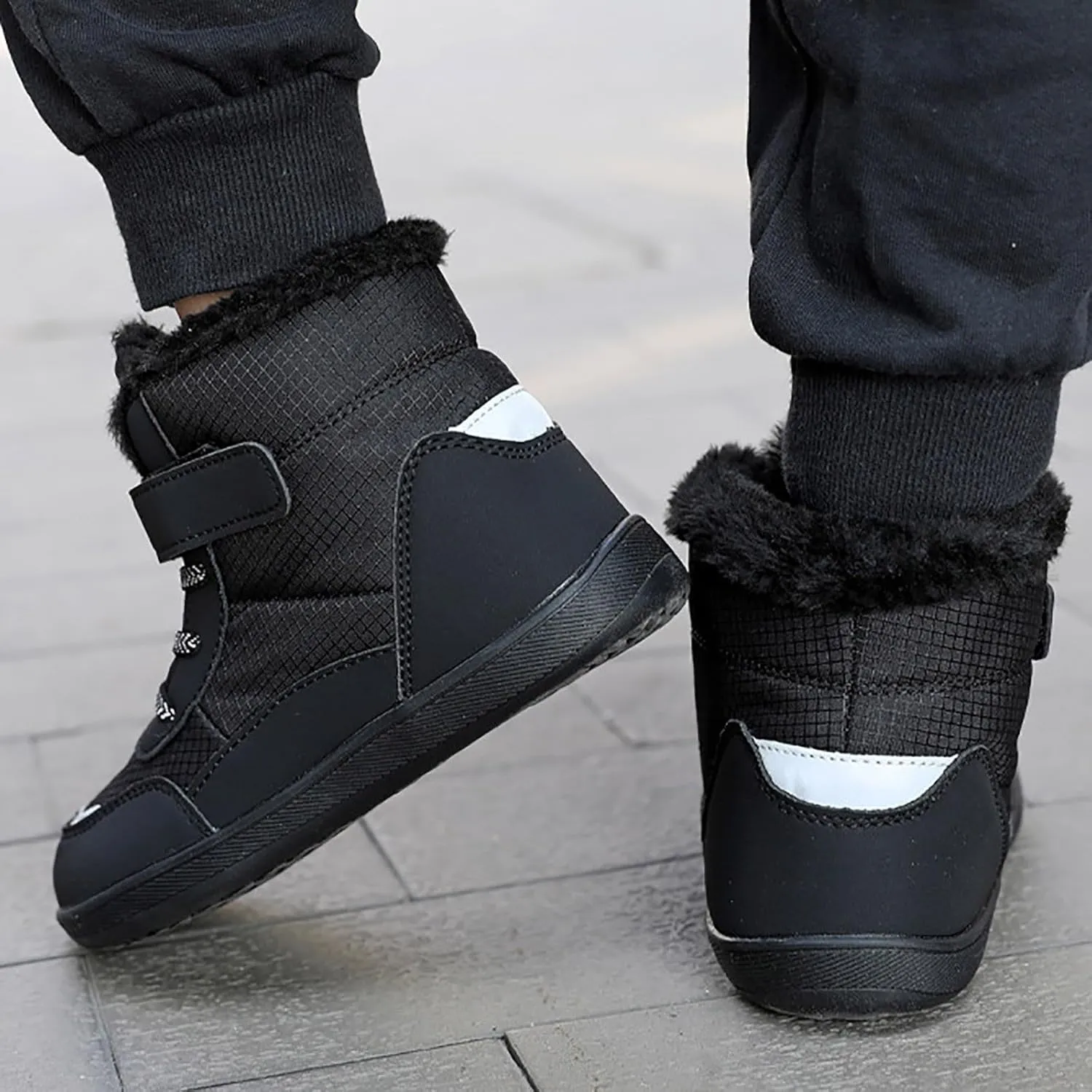 Girls Boys Winter Boots Kids Unisex Adjustable Strap Fleece Lined Snow Shoes Casual Thicken Warm Ankle Boots