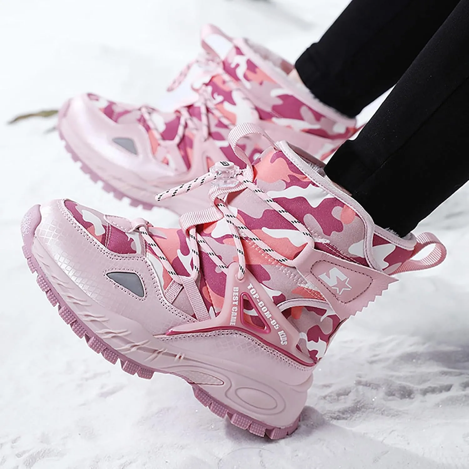 Girls Boys Winter Boots Waterproof Hiking Snow Boots Warm Fur Lined Outdoor Non-Slip Snow Boot for Little Kids