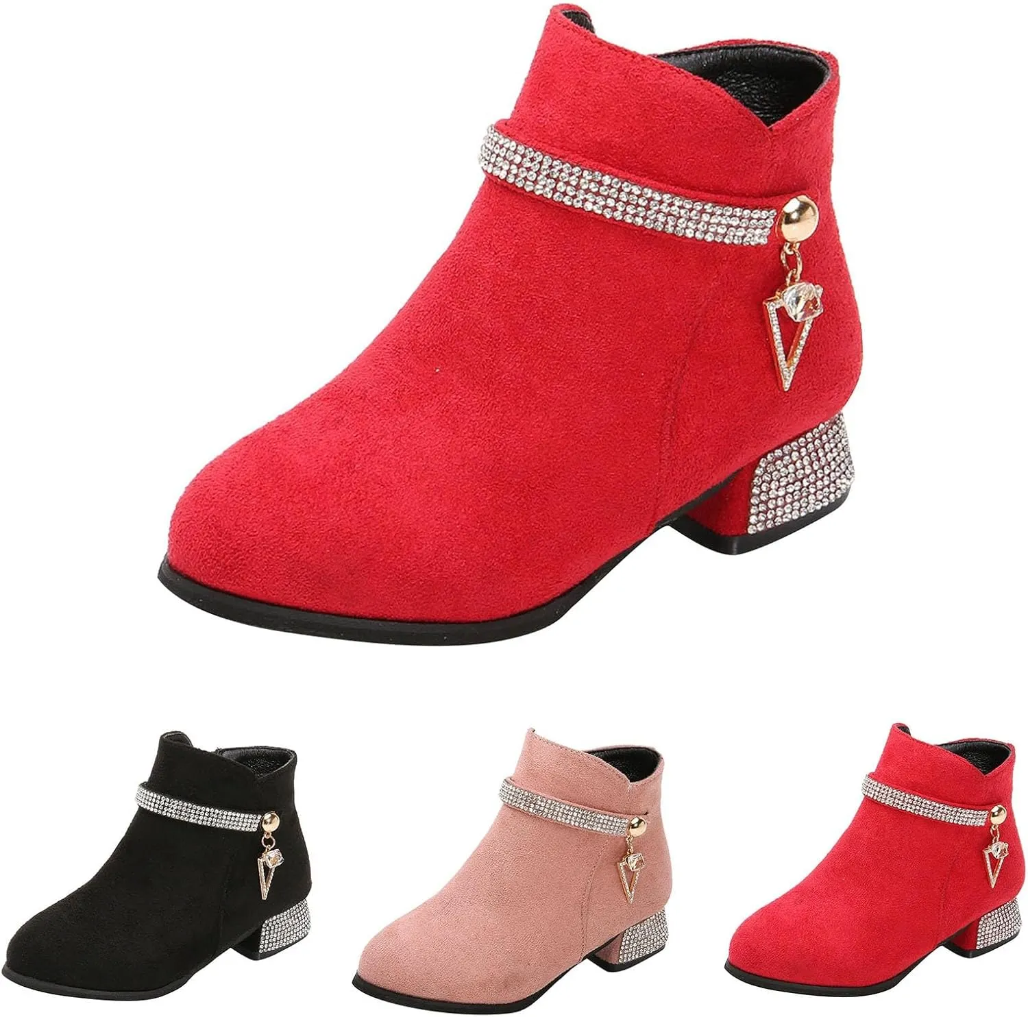 Girls Dress Boots Ankle Boots for Girls Short Boots Girls Toddler Ankle Boots Low Chunky Heel Side Zipper Dress Booties