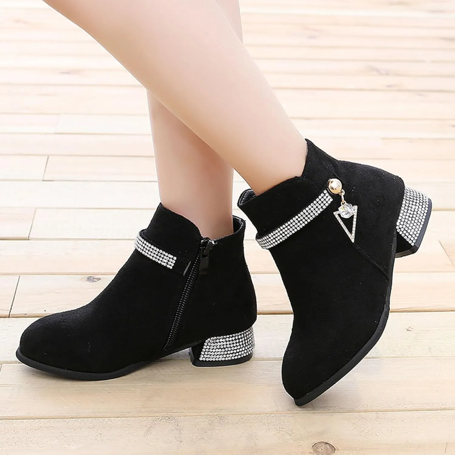 Girls Dress Boots Ankle Boots for Girls Short Boots Girls Toddler Ankle Boots Low Chunky Heel Side Zipper Dress Booties