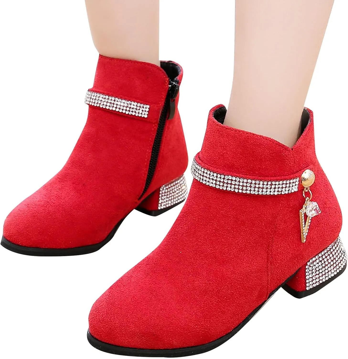 Girls Dress Boots Ankle Boots for Girls Short Boots Girls Toddler Ankle Boots Low Chunky Heel Side Zipper Dress Booties