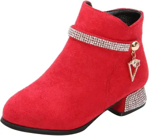 Girls Dress Boots Ankle Boots for Girls Short Boots Girls Toddler Ankle Boots Low Chunky Heel Side Zipper Dress Booties