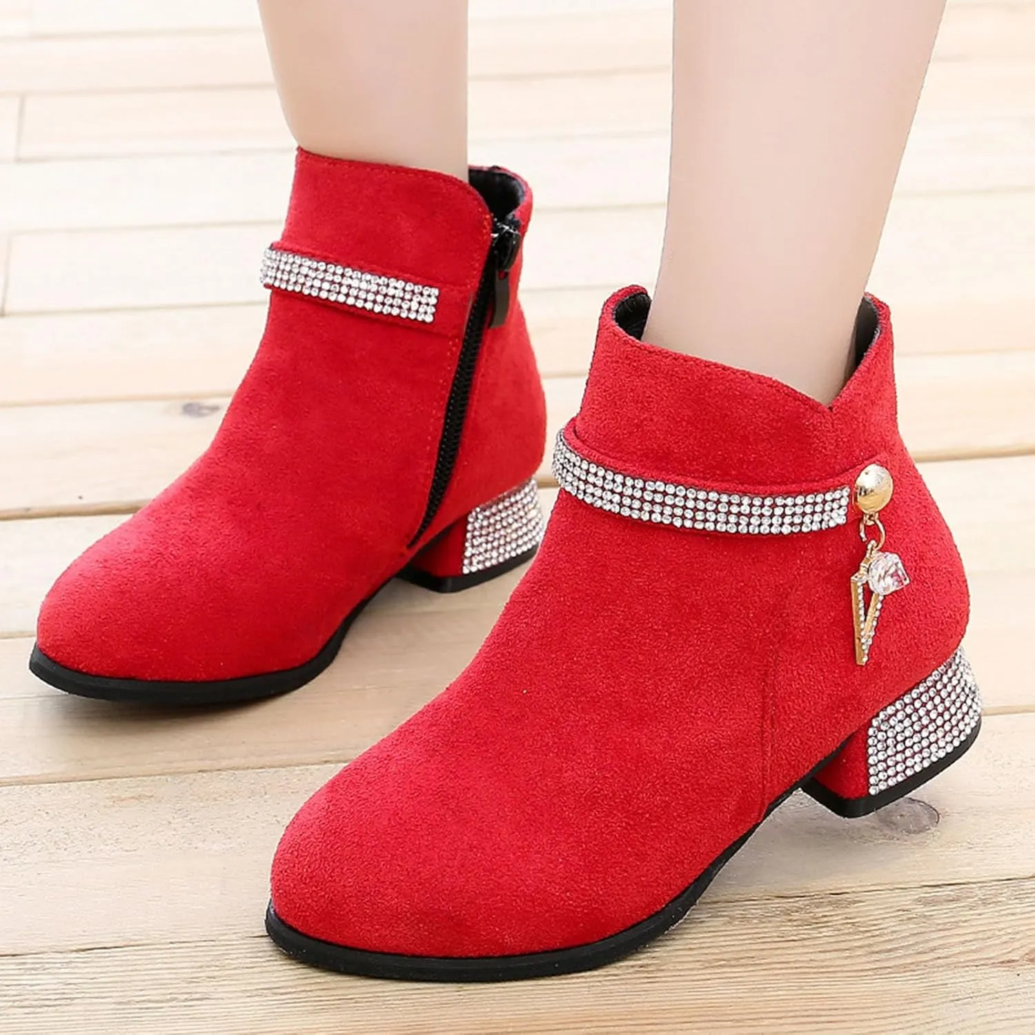 Girls Dress Boots Ankle Boots for Girls Short Boots Girls Toddler Ankle Boots Low Chunky Heel Side Zipper Dress Booties