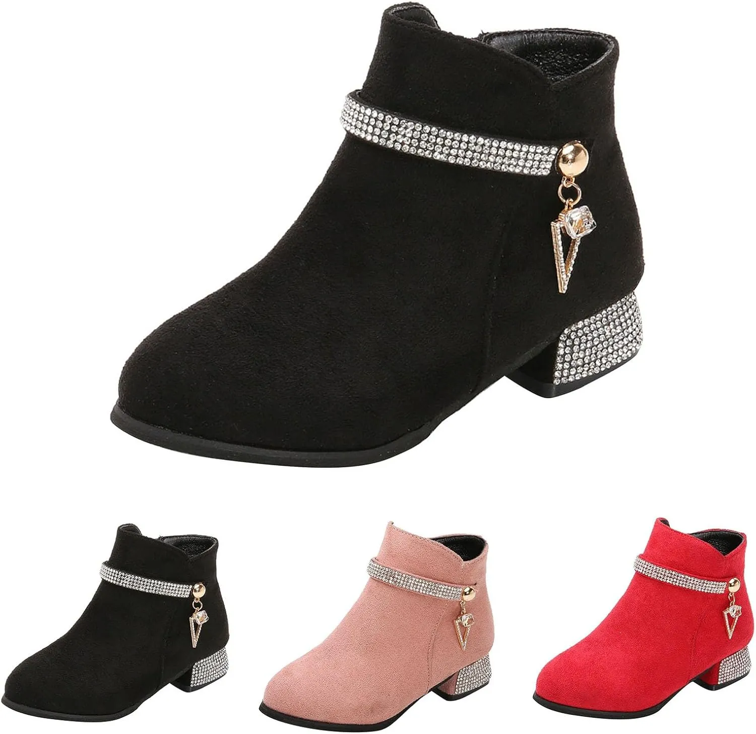Girls Dress Boots Ankle Boots for Girls Short Boots Girls Toddler Ankle Boots Low Chunky Heel Side Zipper Dress Booties