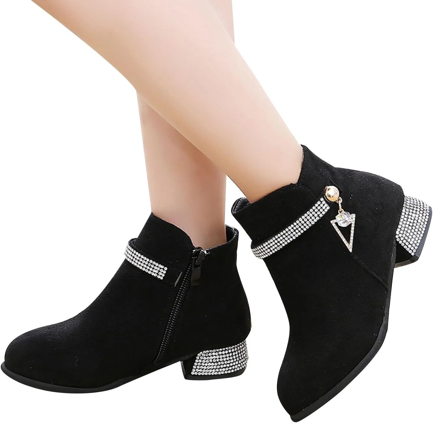 Girls Dress Boots Ankle Boots for Girls Short Boots Girls Toddler Ankle Boots Low Chunky Heel Side Zipper Dress Booties
