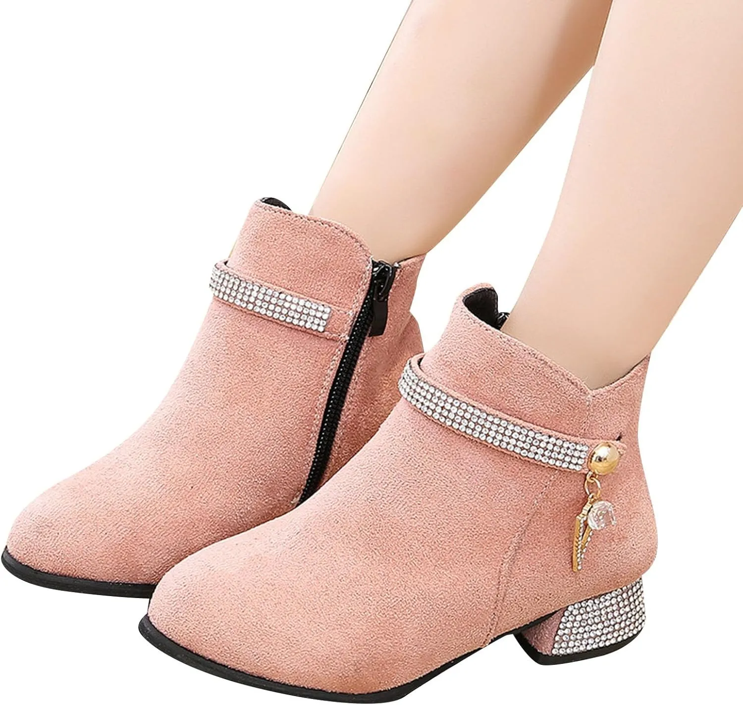 Girls Dress Boots Ankle Boots for Girls Short Boots Girls Toddler Ankle Boots Low Chunky Heel Side Zipper Dress Booties