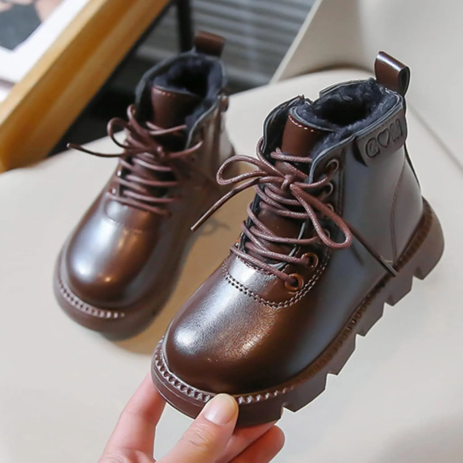 Girls Fuzzy Warm Winter Short Boots Lace up Furry Faux Fur Lining Bootie Shoes Classic Casual Walking Work Boots