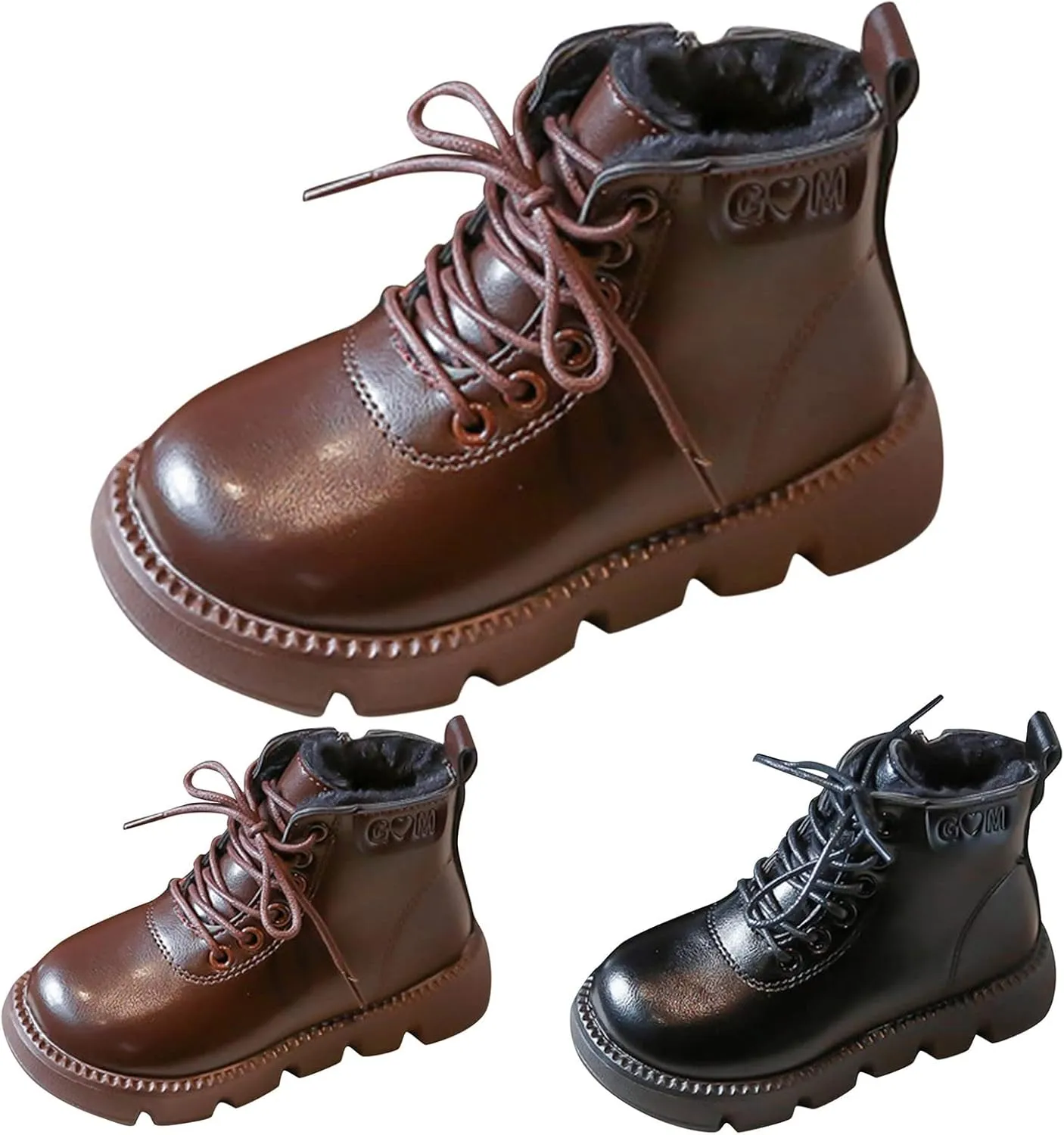 Girls Fuzzy Warm Winter Short Boots Lace up Furry Faux Fur Lining Bootie Shoes Classic Casual Walking Work Boots