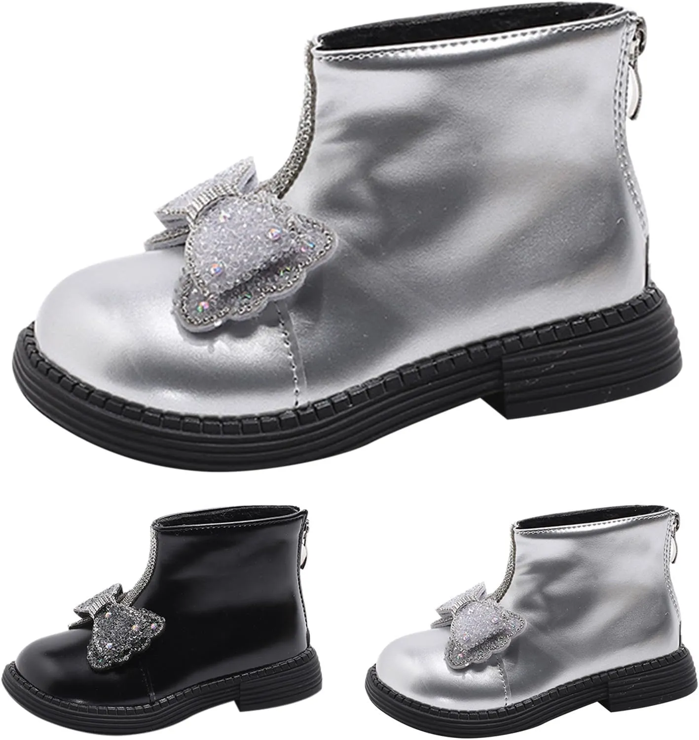 Girls Leather Mary Jane Boots Back Zipper Short Boots Winter Soft Bottom Boots Waterproof Non Slip Low Calf Boots