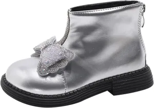 Girls Leather Mary Jane Boots Back Zipper Short Boots Winter Soft Bottom Boots Waterproof Non Slip Low Calf Boots