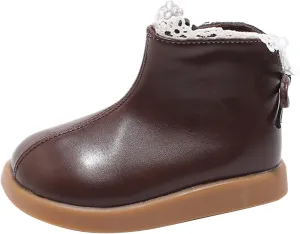 Girls Leather Mary Jane Boots Waterproof Non Slip Low Calf Boots Side Zipper Sort Sole Flat Boots Winter Boots