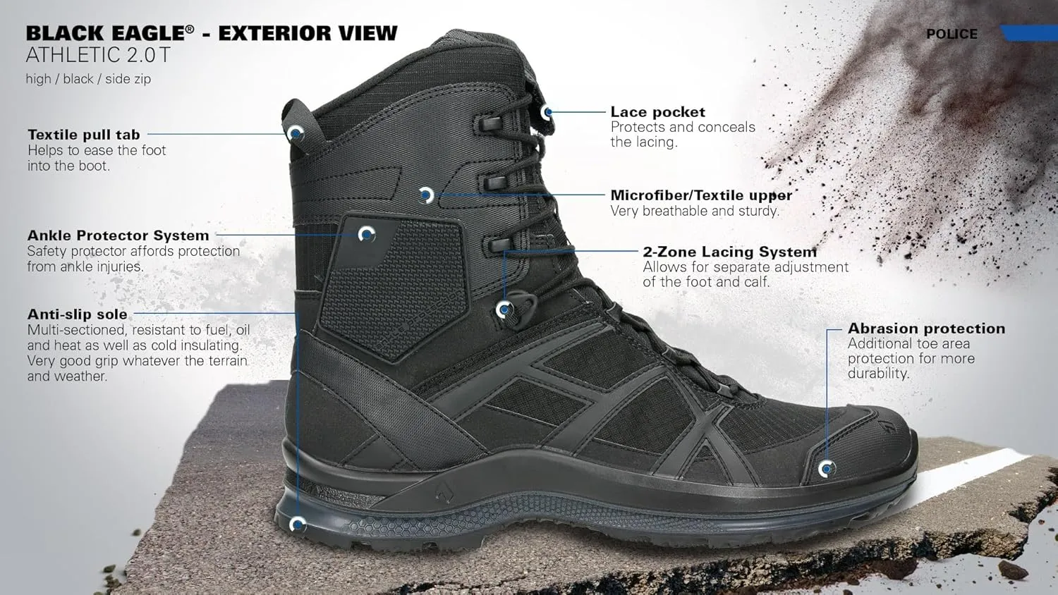 HAIX Black Eagle Athletic 2.0 T High Side Zip Boots For Men - Anti-Slipe Sole, Ankle Protection, Black Tactical Boots For Men