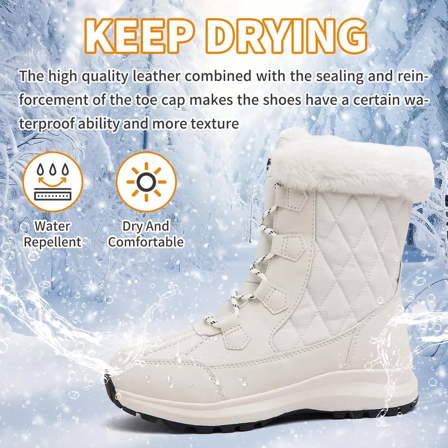Hanani Womens Snow Boots Warm Fur Lined Winter Boots Anti Slip Ankle Boots Mid Calf Snowboots Waterproof and Cold-Resistant Outdoor Walking Shoes for Women