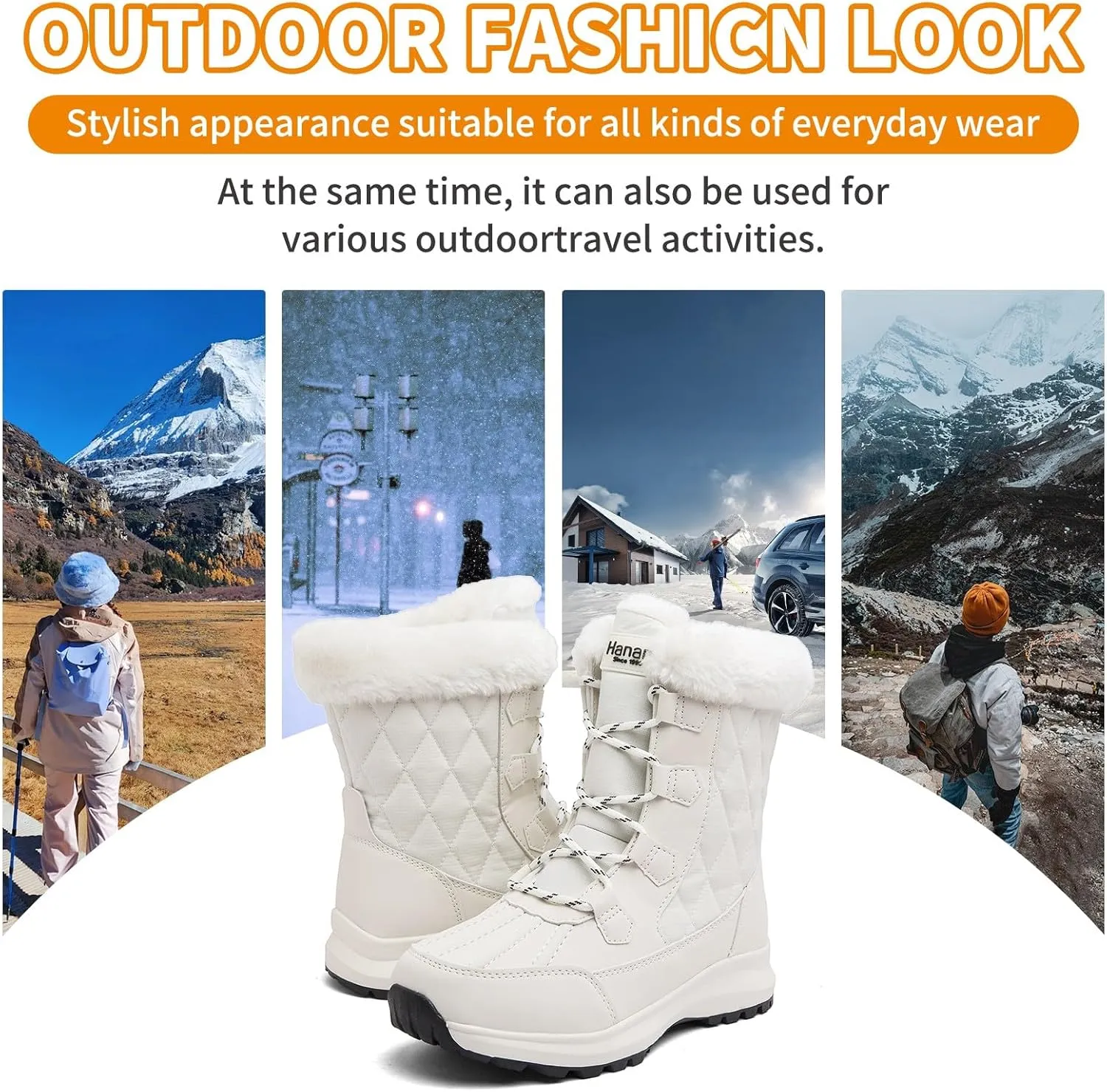 Hanani Womens Snow Boots Warm Fur Lined Winter Boots Anti Slip Ankle Boots Mid Calf Snowboots Waterproof and Cold-Resistant Outdoor Walking Shoes for Women