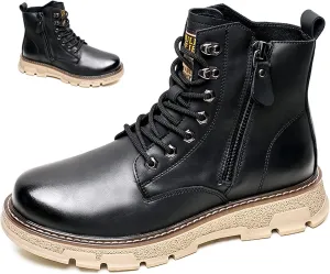 High Rise Hiking Boots, Combat Boots Men, Vintage Leather High- top Safety Work Ankle Boots, Fashion Side Zipper, Outdoor Climbing Hiking Travel, for Birthday,Father' s Day, New Year and Christmas Gi
