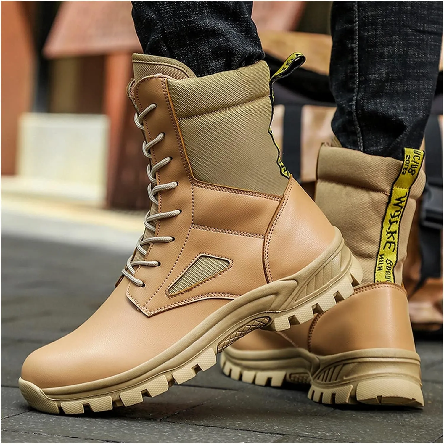 High Rise Hiking Boots, Outdoor Combat Waterproof Boots Men,High- top Work Army Tactical Patrol Hiking Footwear, Breathable Non- Slip Trekking Lace Up Snow Boots, for Birthday,Father' s Day and Chris