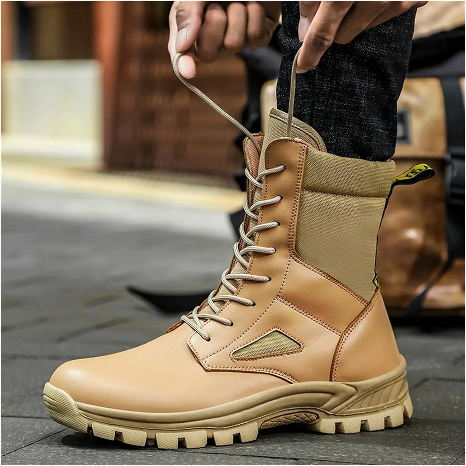 High Rise Hiking Boots, Outdoor Combat Waterproof Boots Men,High- top Work Army Tactical Patrol Hiking Footwear, Breathable Non- Slip Trekking Lace Up Snow Boots, for Birthday,Father' s Day and Chris