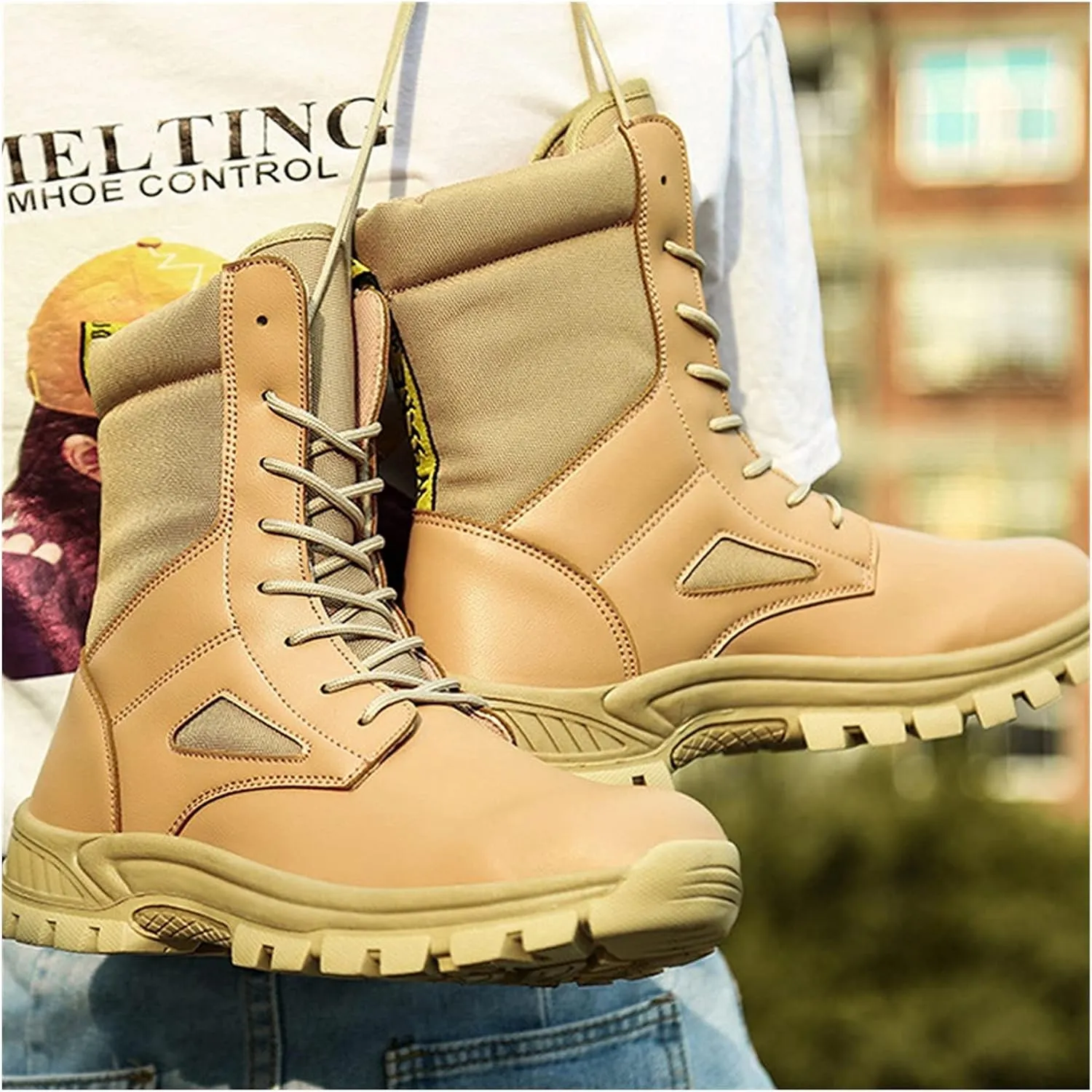 High Rise Hiking Boots, Outdoor Combat Waterproof Boots Men,High- top Work Army Tactical Patrol Hiking Footwear, Breathable Non- Slip Trekking Lace Up Snow Boots, for Birthday,Father' s Day and Chris