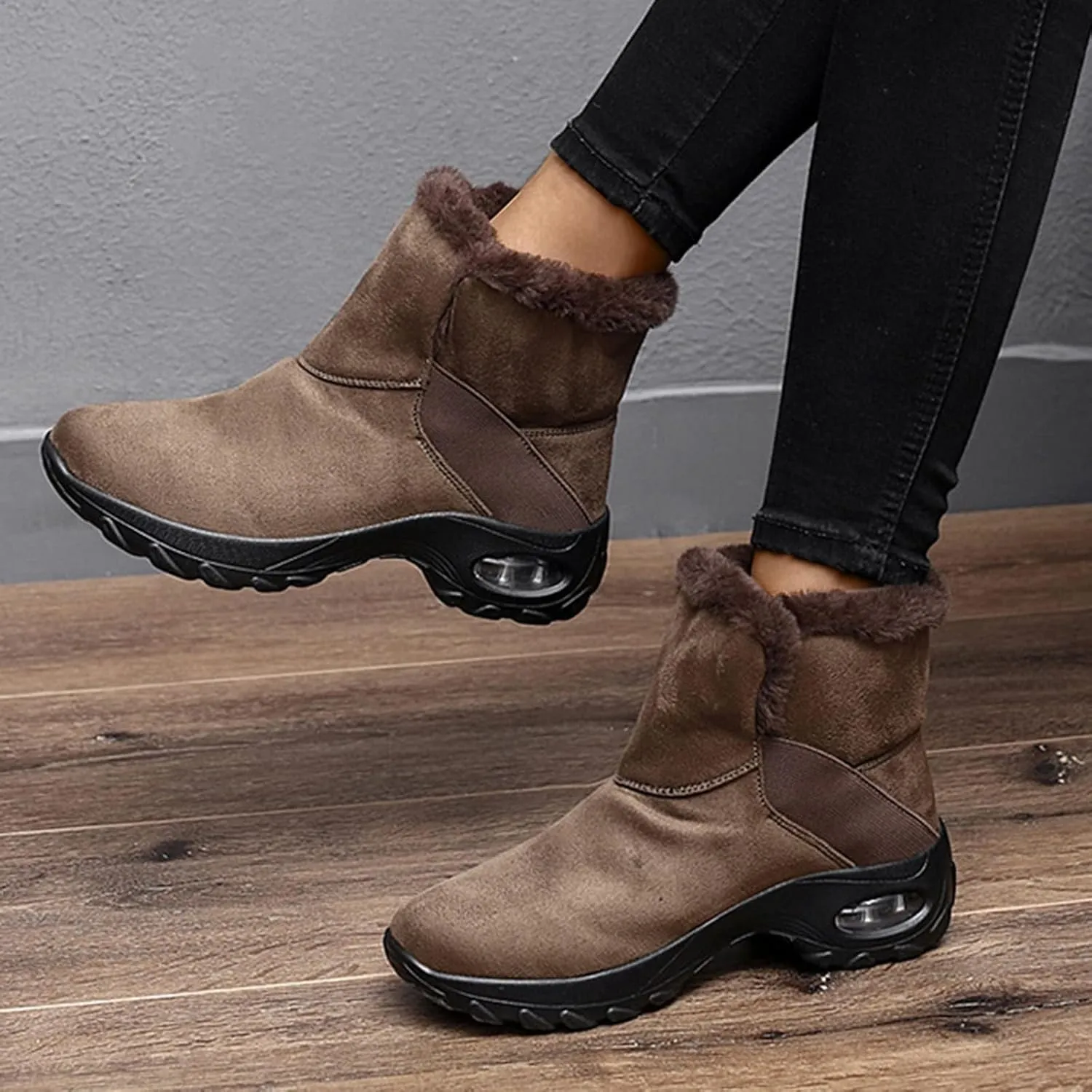 HINDOLA Winter Snow Boots for Women Faux Fur Waterproof Cold-Resistant Warm Boots Walking Hiking Booties Ladies Cozy Short Boots Outdoor