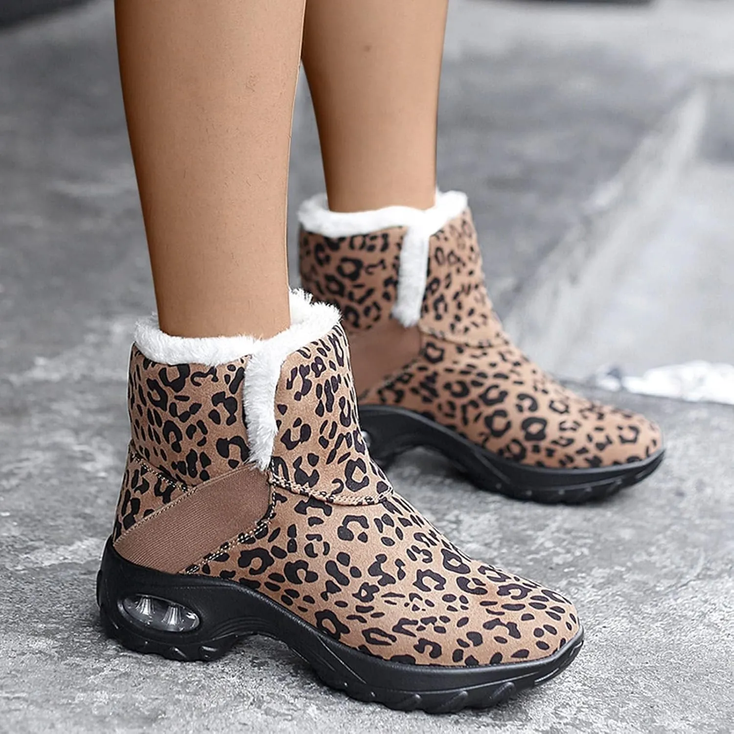 HINDOLA Winter Snow Boots for Women Faux Fur Waterproof Cold-Resistant Warm Boots Walking Hiking Booties Ladies Cozy Short Boots Outdoor