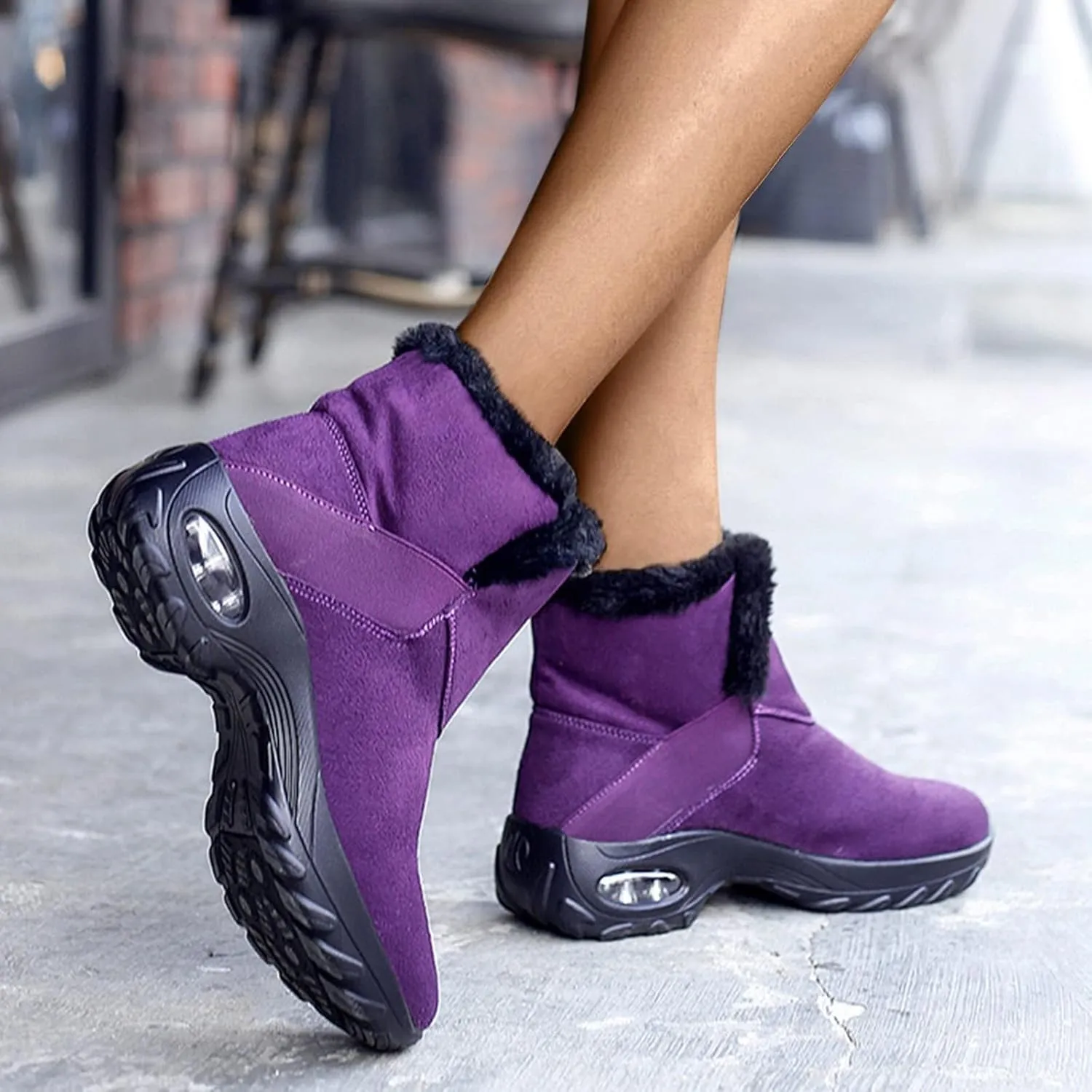 HINDOLA Winter Snow Boots for Women Faux Fur Waterproof Cold-Resistant Warm Boots Walking Hiking Booties Ladies Cozy Short Boots Outdoor
