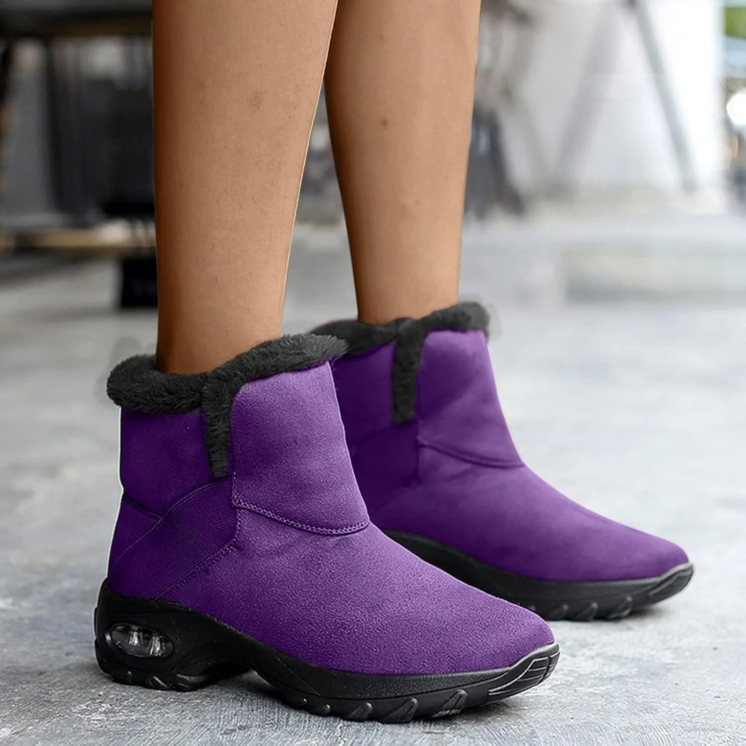 HINDOLA Winter Snow Boots for Women Faux Fur Waterproof Cold-Resistant Warm Boots Walking Hiking Booties Ladies Cozy Short Boots Outdoor