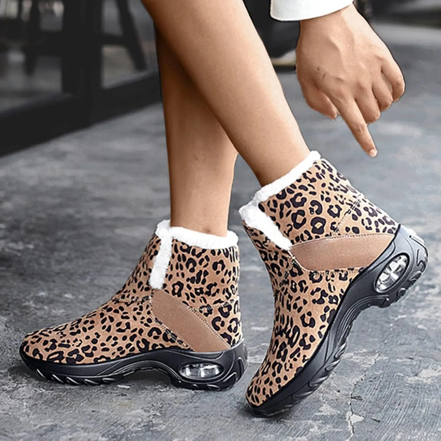 HINDOLA Winter Snow Boots for Women Faux Fur Waterproof Cold-Resistant Warm Boots Walking Hiking Booties Ladies Cozy Short Boots Outdoor