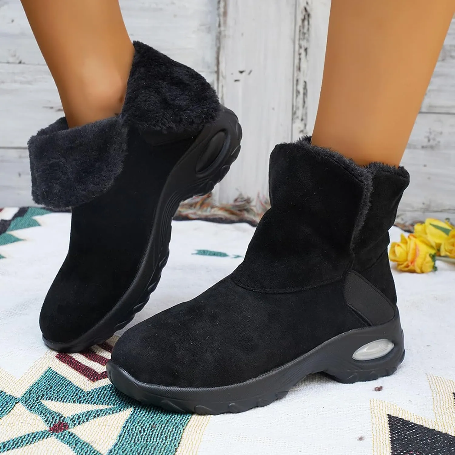 HINDOLA Winter Snow Boots for Women Faux Fur Waterproof Cold-Resistant Warm Boots Walking Hiking Booties Ladies Cozy Short Boots Outdoor