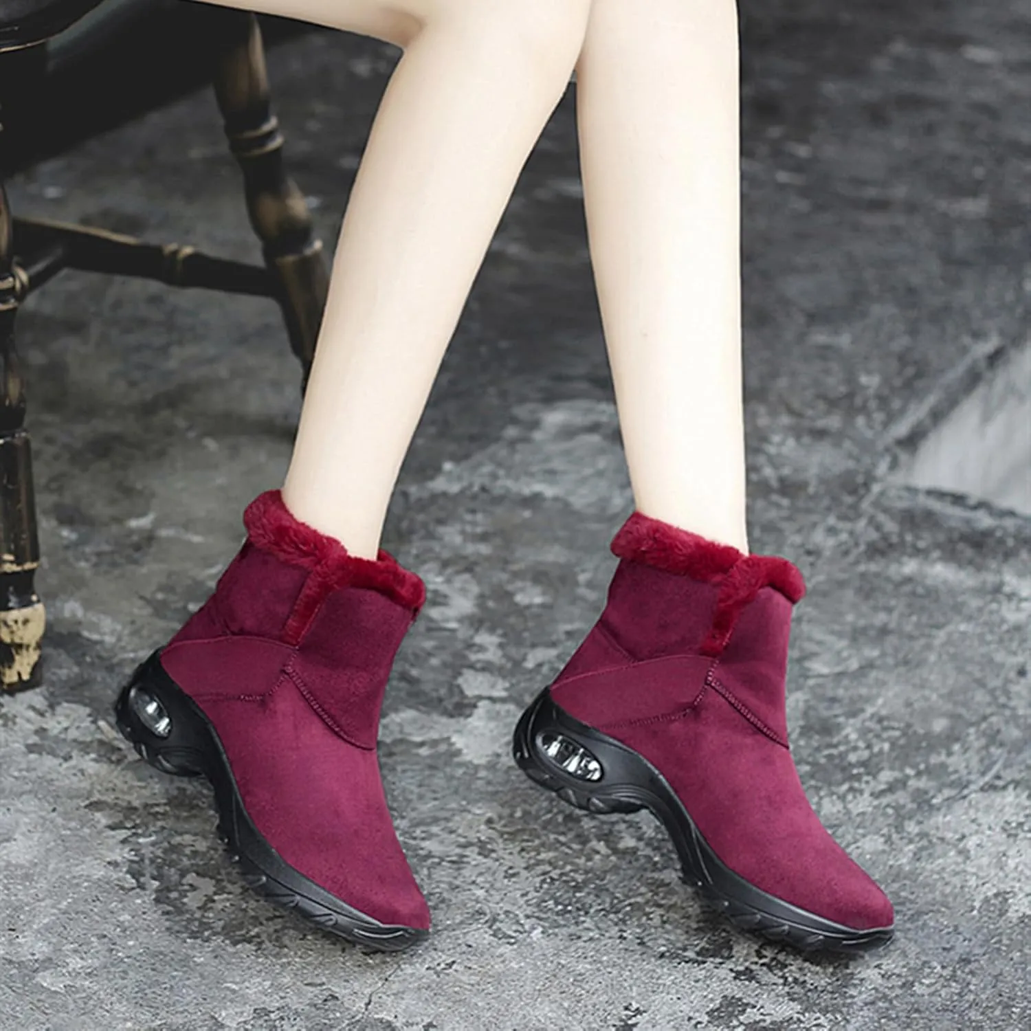 HINDOLA Winter Snow Boots for Women Faux Fur Waterproof Cold-Resistant Warm Boots Walking Hiking Booties Ladies Cozy Short Boots Outdoor