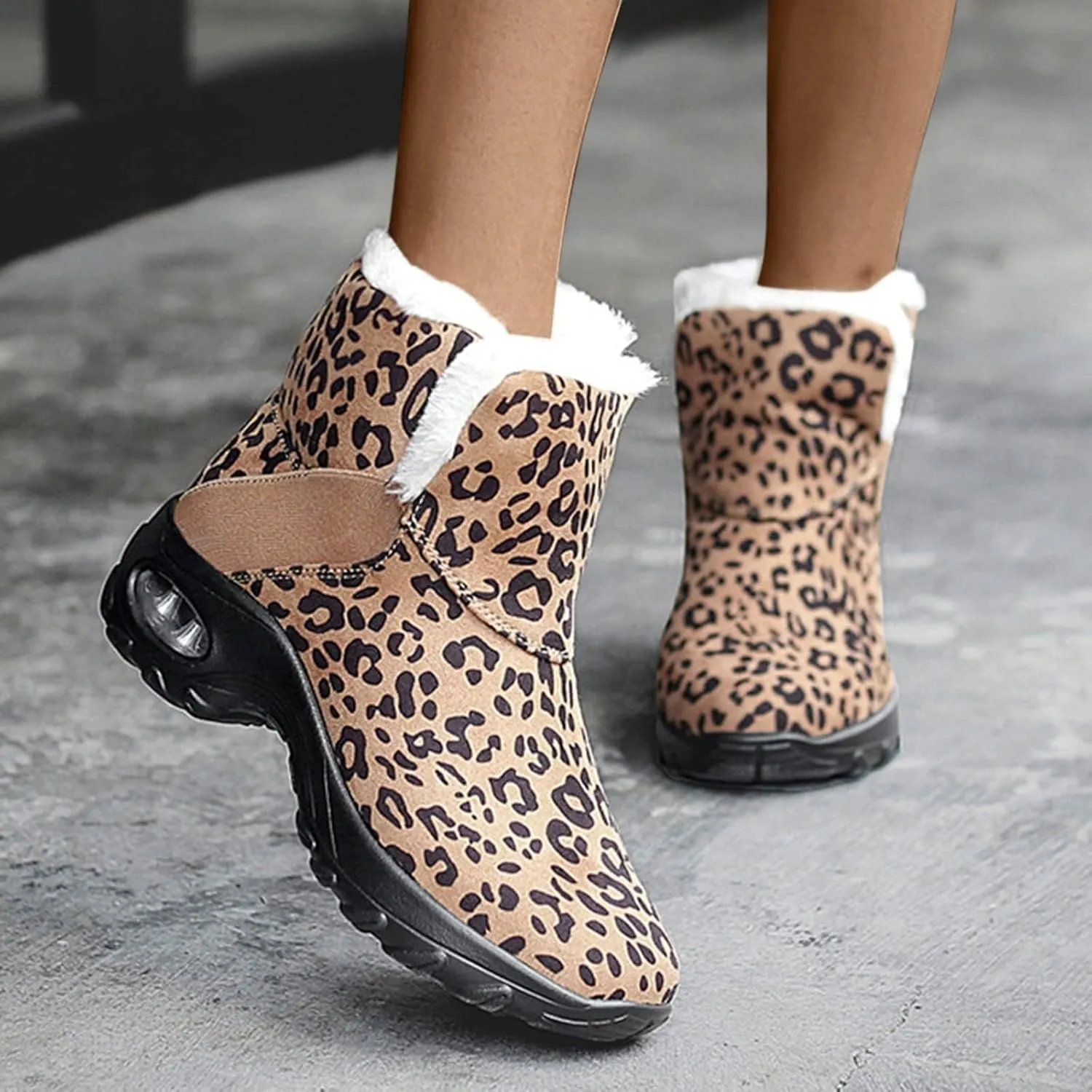 HINDOLA Winter Snow Boots for Women Faux Fur Waterproof Cold-Resistant Warm Boots Walking Hiking Booties Ladies Cozy Short Boots Outdoor