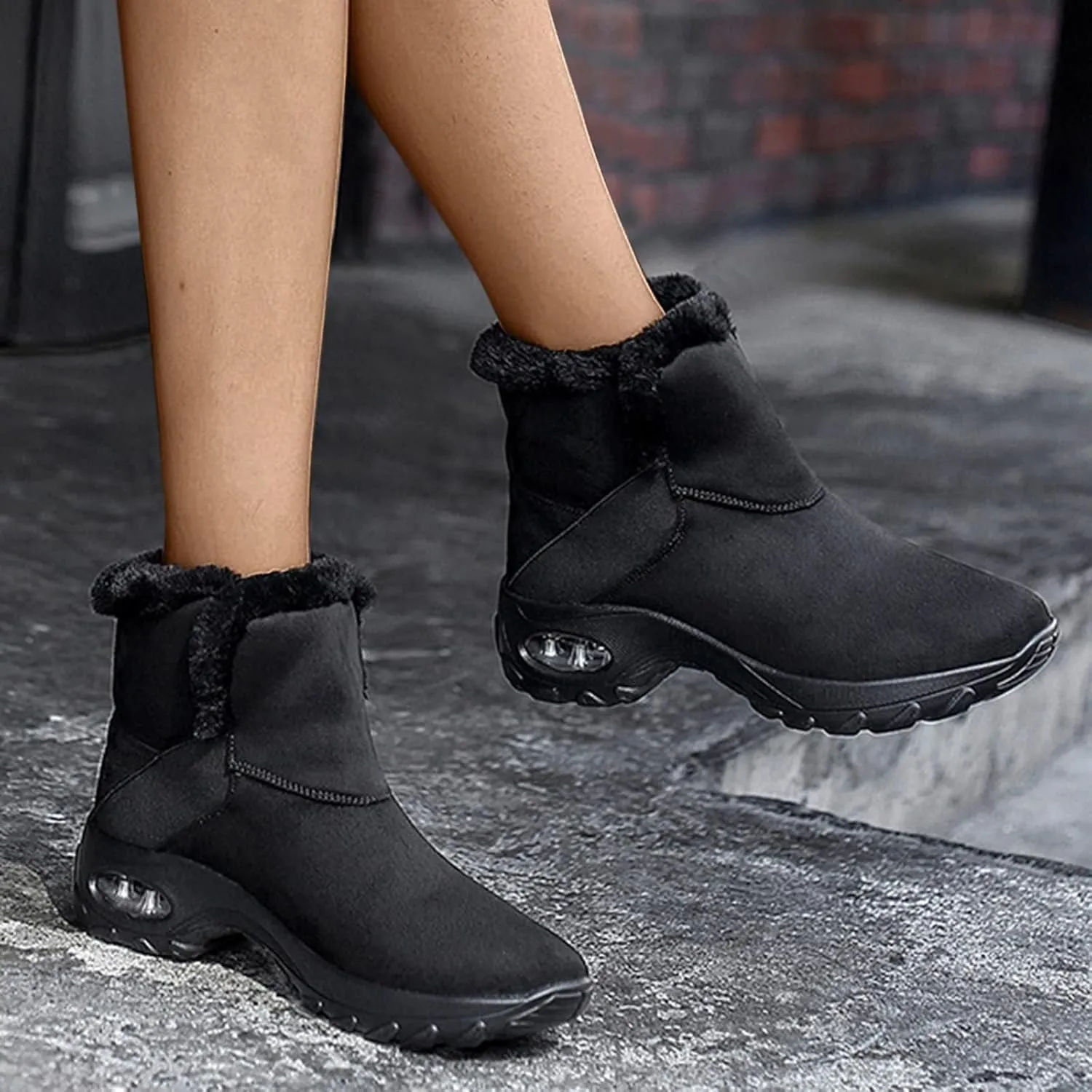 HINDOLA Winter Snow Boots for Women Faux Fur Waterproof Cold-Resistant Warm Boots Walking Hiking Booties Ladies Cozy Short Boots Outdoor