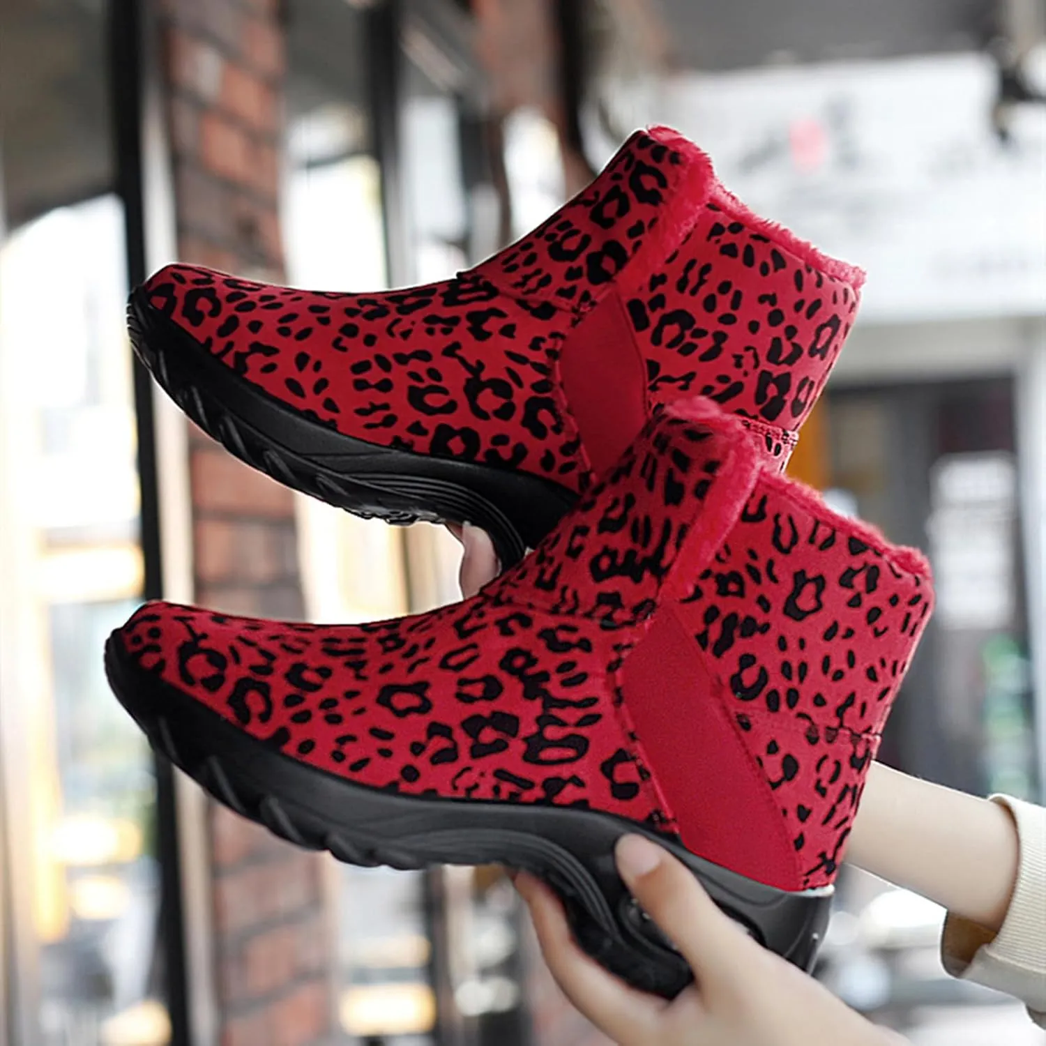 HINDOLA Winter Snow Boots for Women Faux Fur Waterproof Cold-Resistant Warm Boots Walking Hiking Booties Ladies Cozy Short Boots Outdoor
