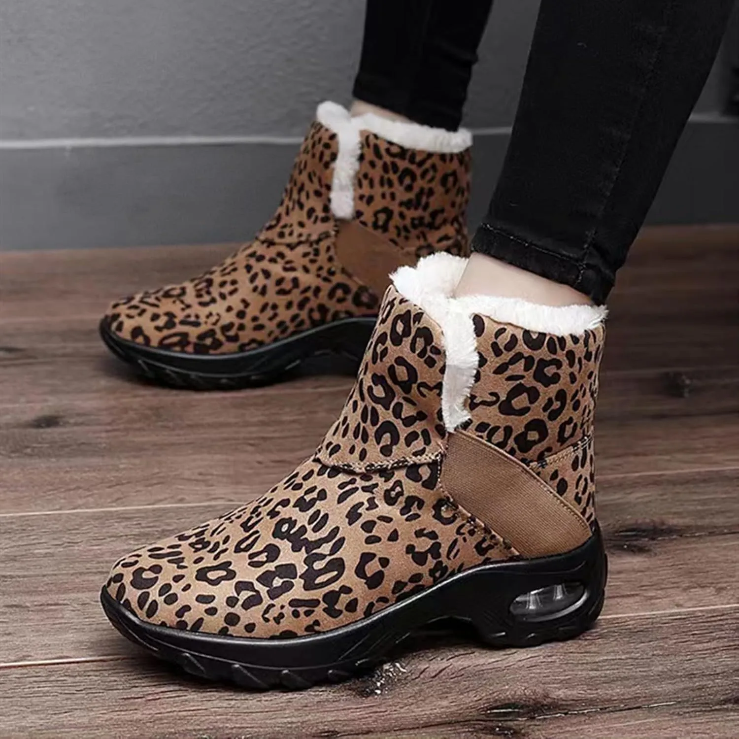 HINDOLA Winter Snow Boots for Women Faux Fur Waterproof Cold-Resistant Warm Boots Walking Hiking Booties Ladies Cozy Short Boots Outdoor