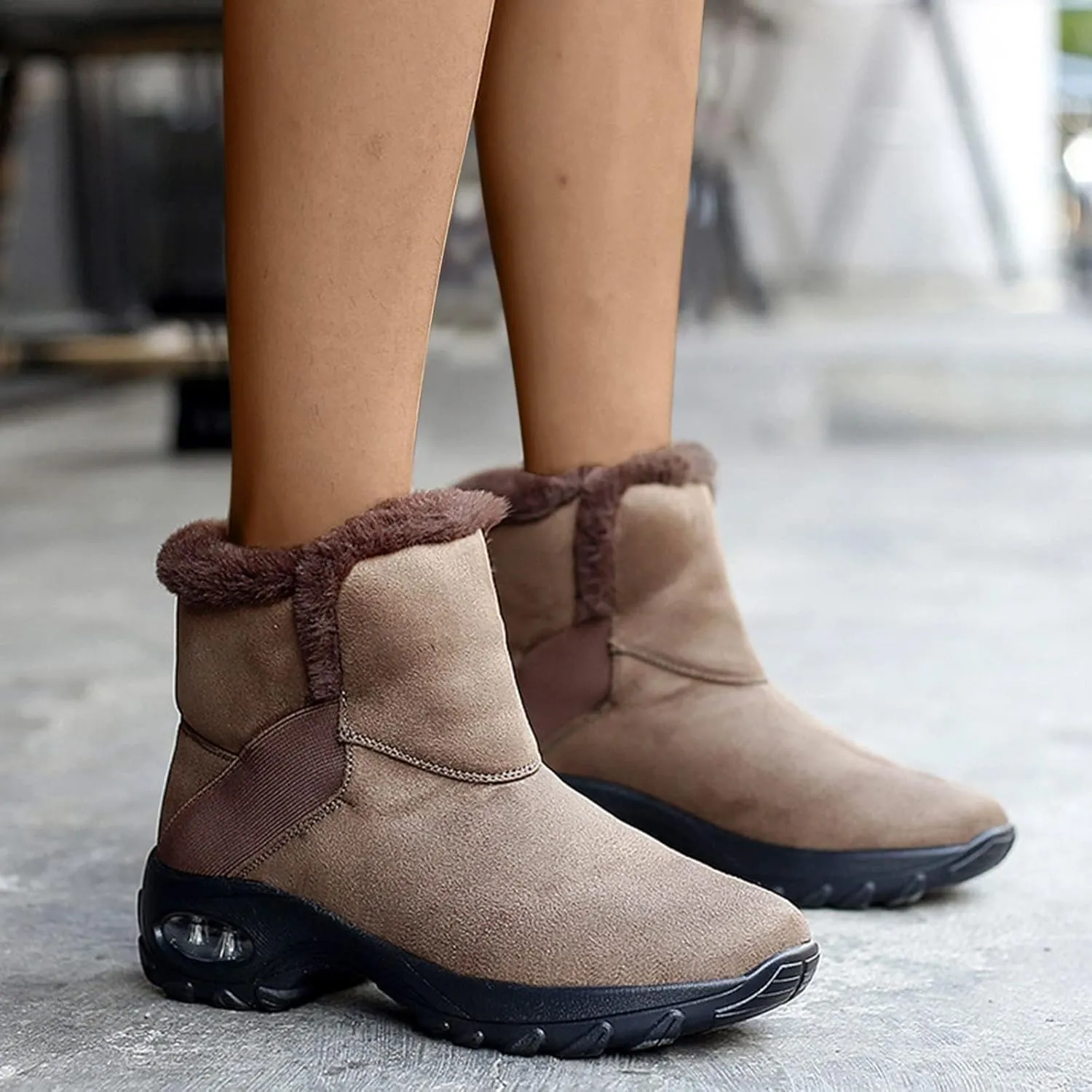 HINDOLA Winter Snow Boots for Women Faux Fur Waterproof Cold-Resistant Warm Boots Walking Hiking Booties Ladies Cozy Short Boots Outdoor