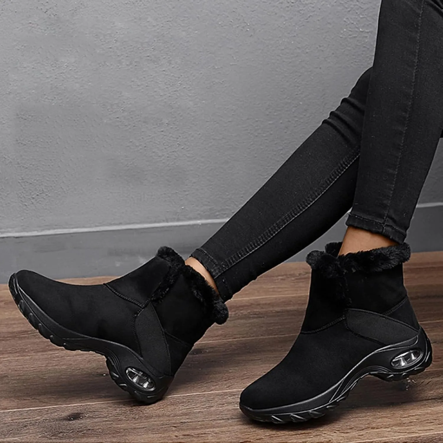 HINDOLA Winter Snow Boots for Women Faux Fur Waterproof Cold-Resistant Warm Boots Walking Hiking Booties Ladies Cozy Short Boots Outdoor