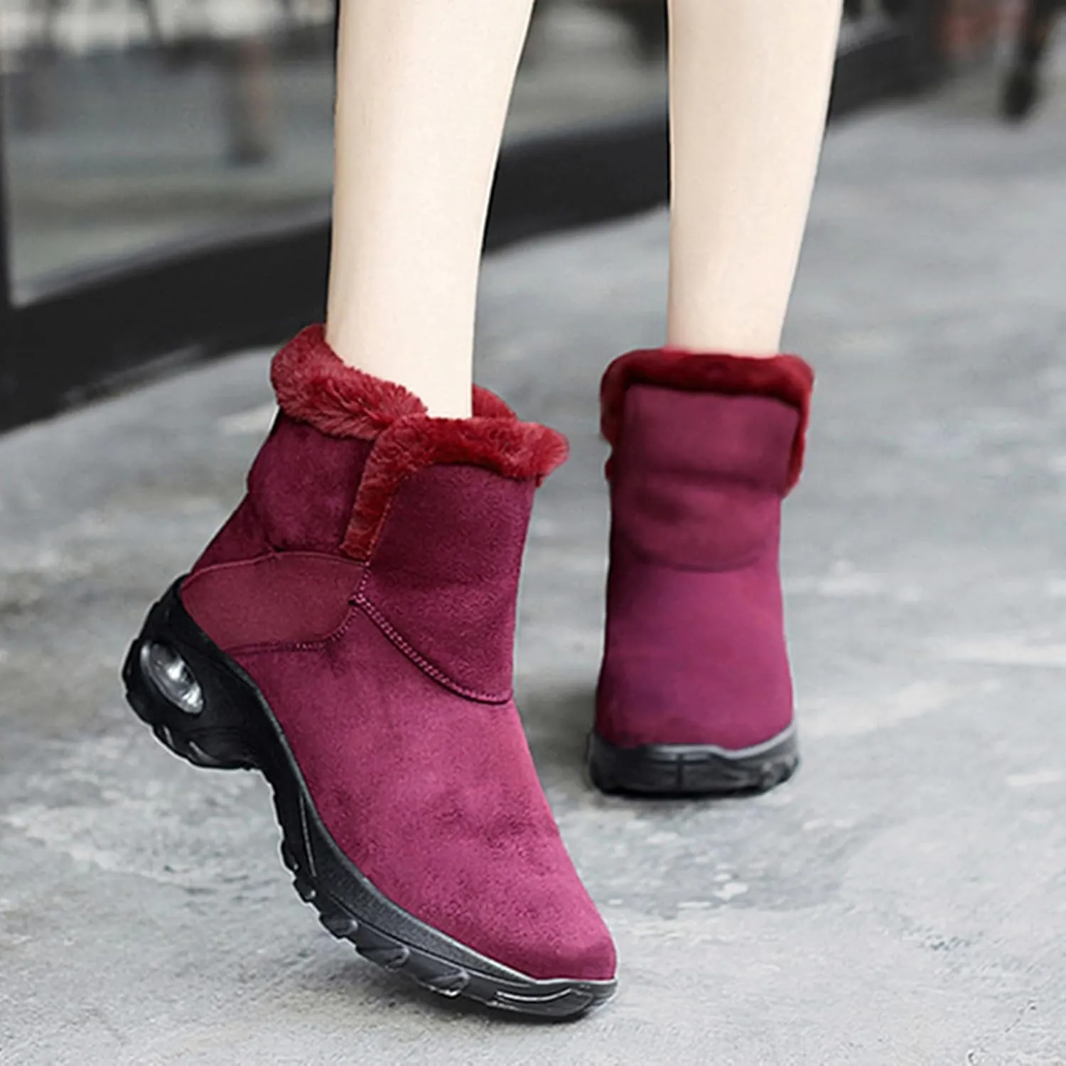 HINDOLA Winter Snow Boots for Women Faux Fur Waterproof Cold-Resistant Warm Boots Walking Hiking Booties Ladies Cozy Short Boots Outdoor