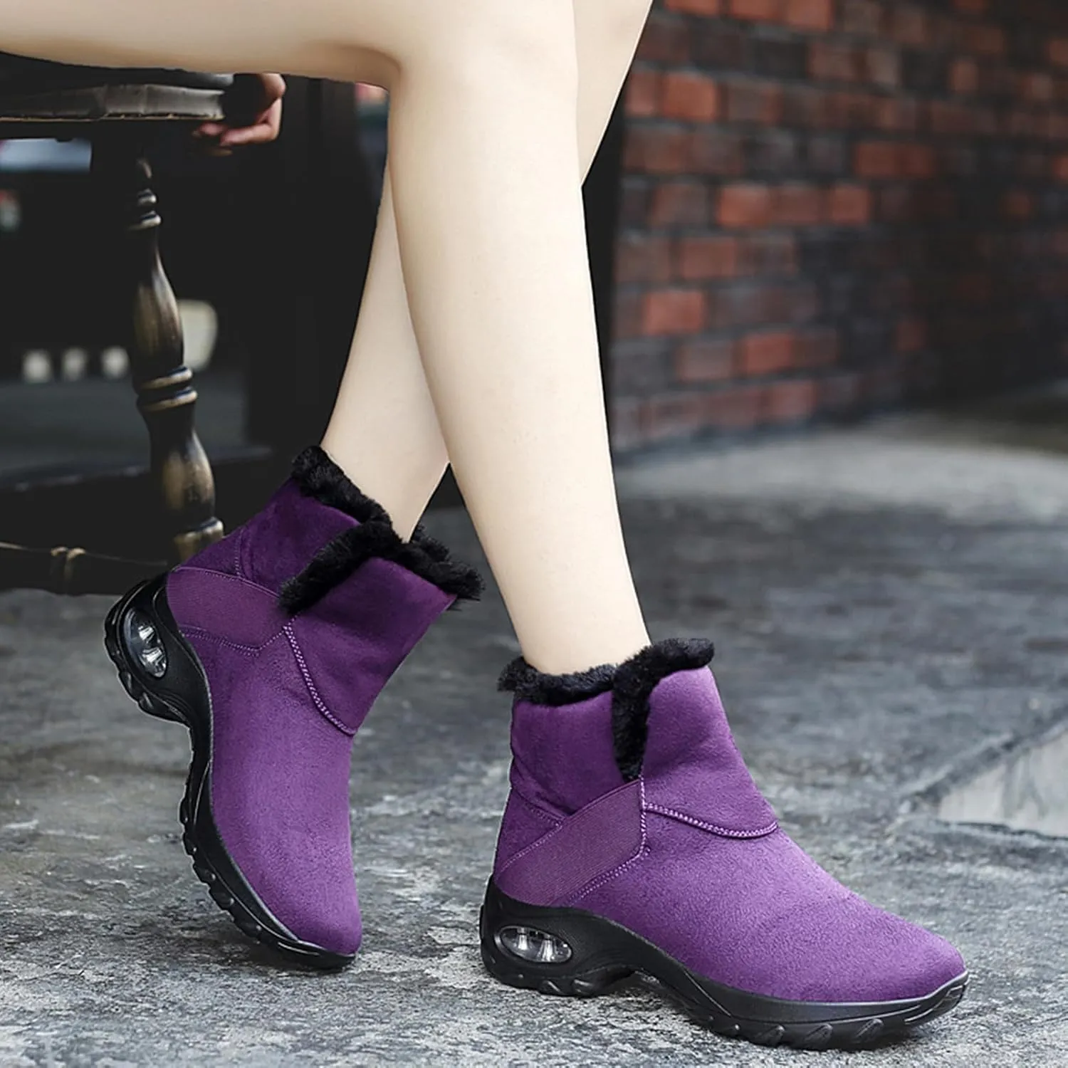 HINDOLA Winter Snow Boots for Women Faux Fur Waterproof Cold-Resistant Warm Boots Walking Hiking Booties Ladies Cozy Short Boots Outdoor