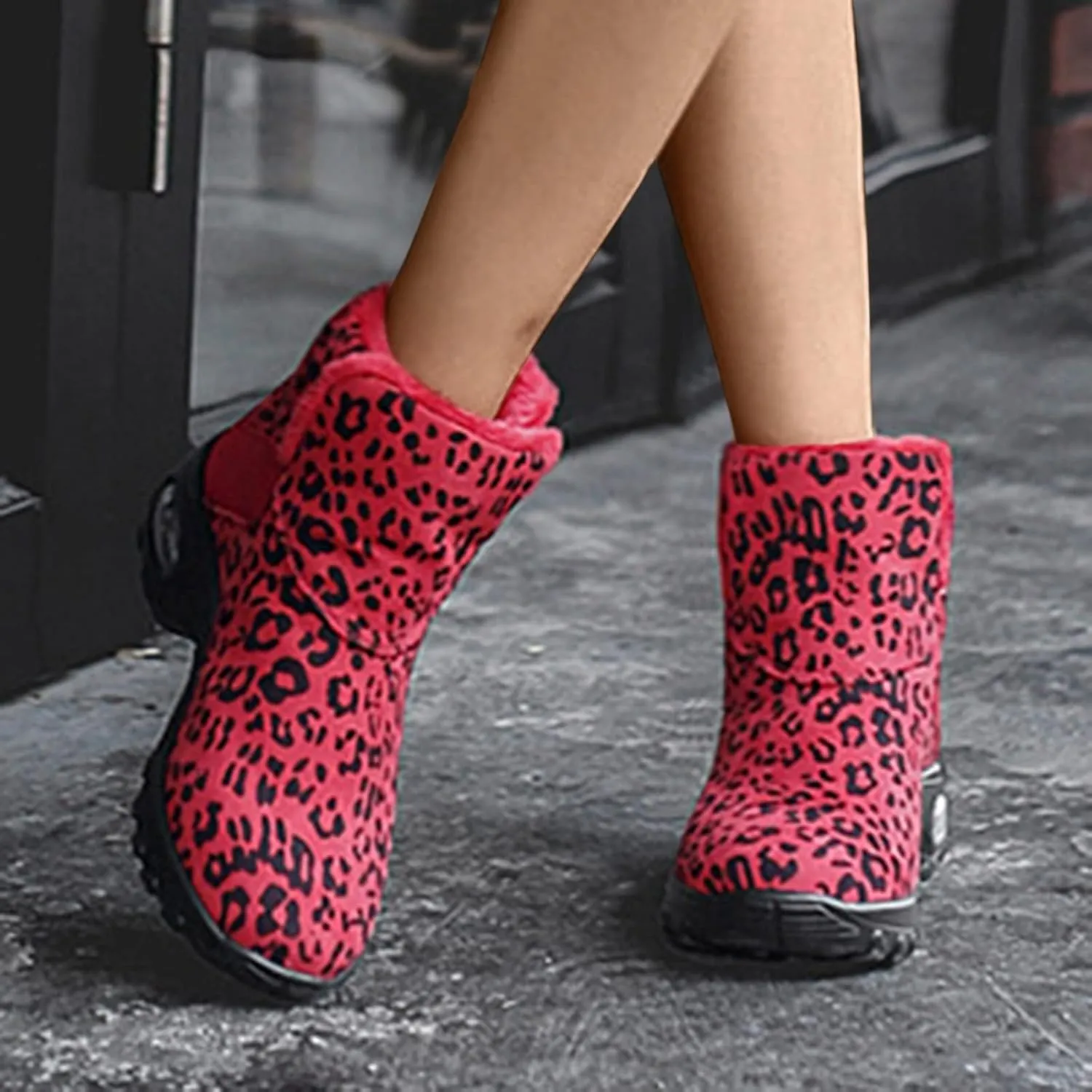 HINDOLA Winter Snow Boots for Women Faux Fur Waterproof Cold-Resistant Warm Boots Walking Hiking Booties Ladies Cozy Short Boots Outdoor