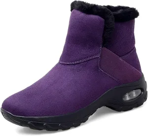 HINDOLA Winter Snow Boots for Women Faux Fur Waterproof Cold-Resistant Warm Boots Walking Hiking Booties Ladies Cozy Short Boots Outdoor