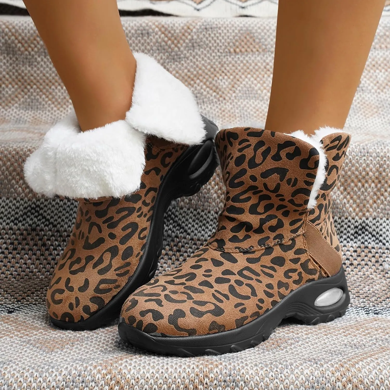HINDOLA Winter Snow Boots for Women Faux Fur Waterproof Cold-Resistant Warm Boots Walking Hiking Booties Ladies Cozy Short Boots Outdoor