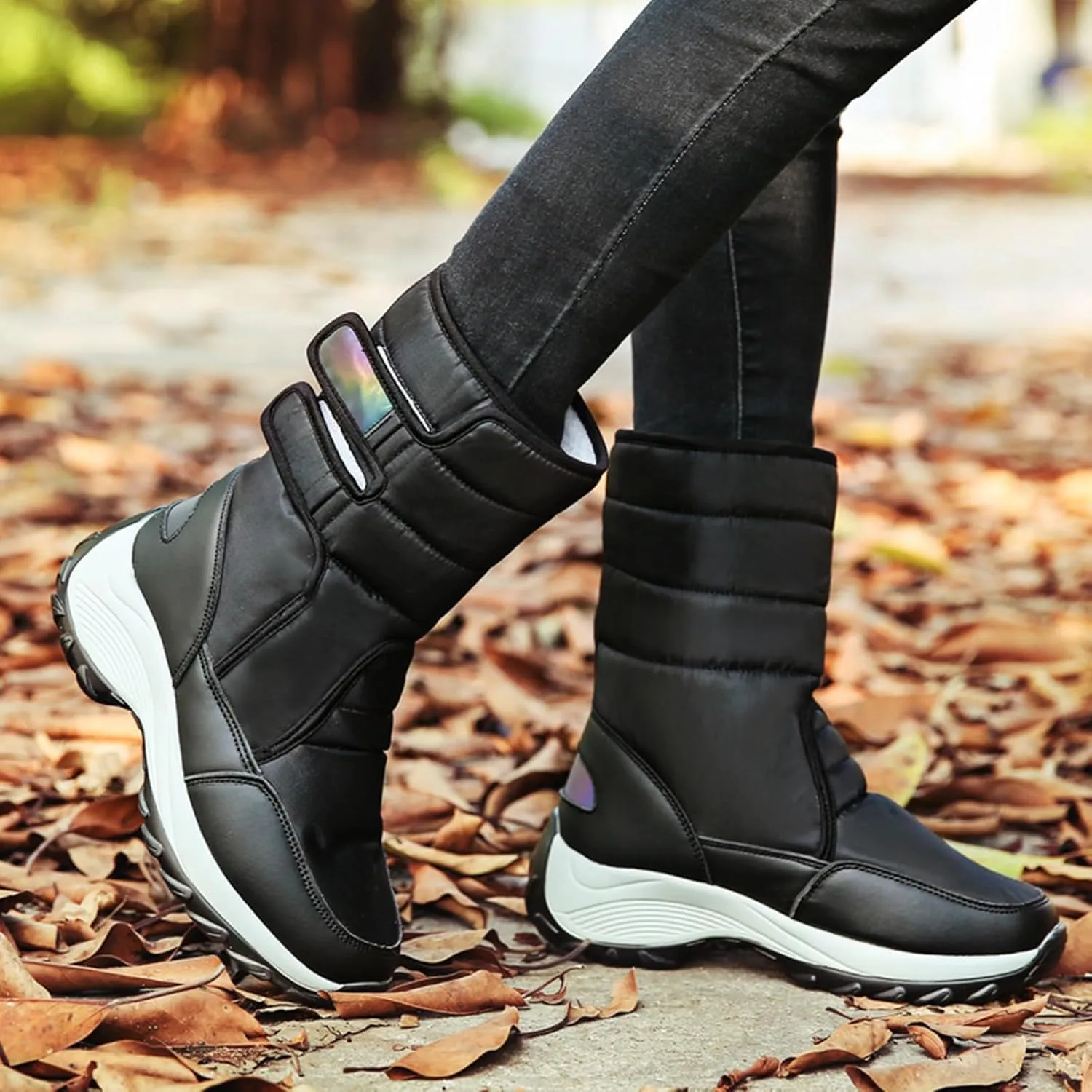 HINDOLA Women Warm Winter Snow Boots Waterproof Outdoor Fleece Fur Lined Shoes Cold-Resistant Mid-Calf Boots Non Slip Hiking Sneaker Booties