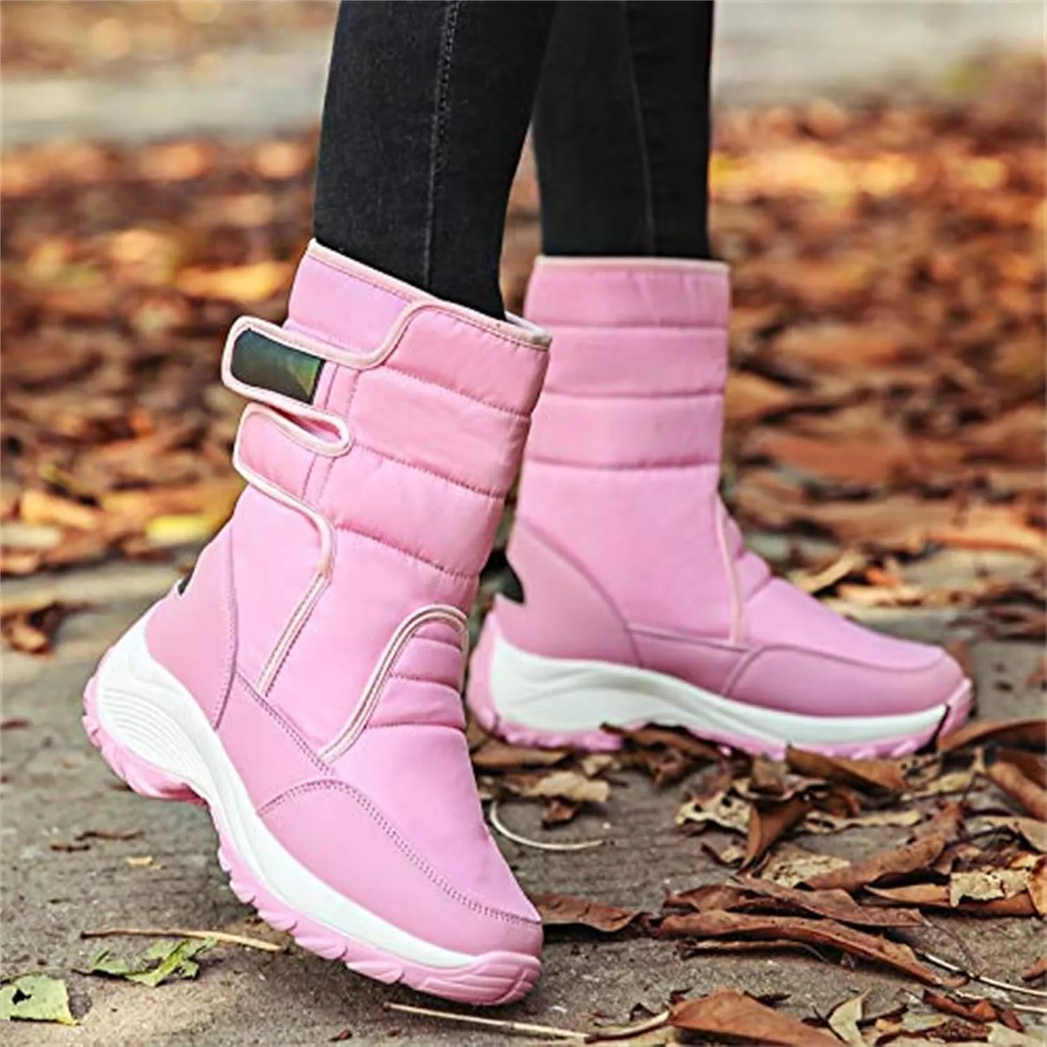 HINDOLA Women Warm Winter Snow Boots Waterproof Outdoor Fleece Fur Lined Shoes Cold-Resistant Mid-Calf Boots Non Slip Hiking Sneaker Booties