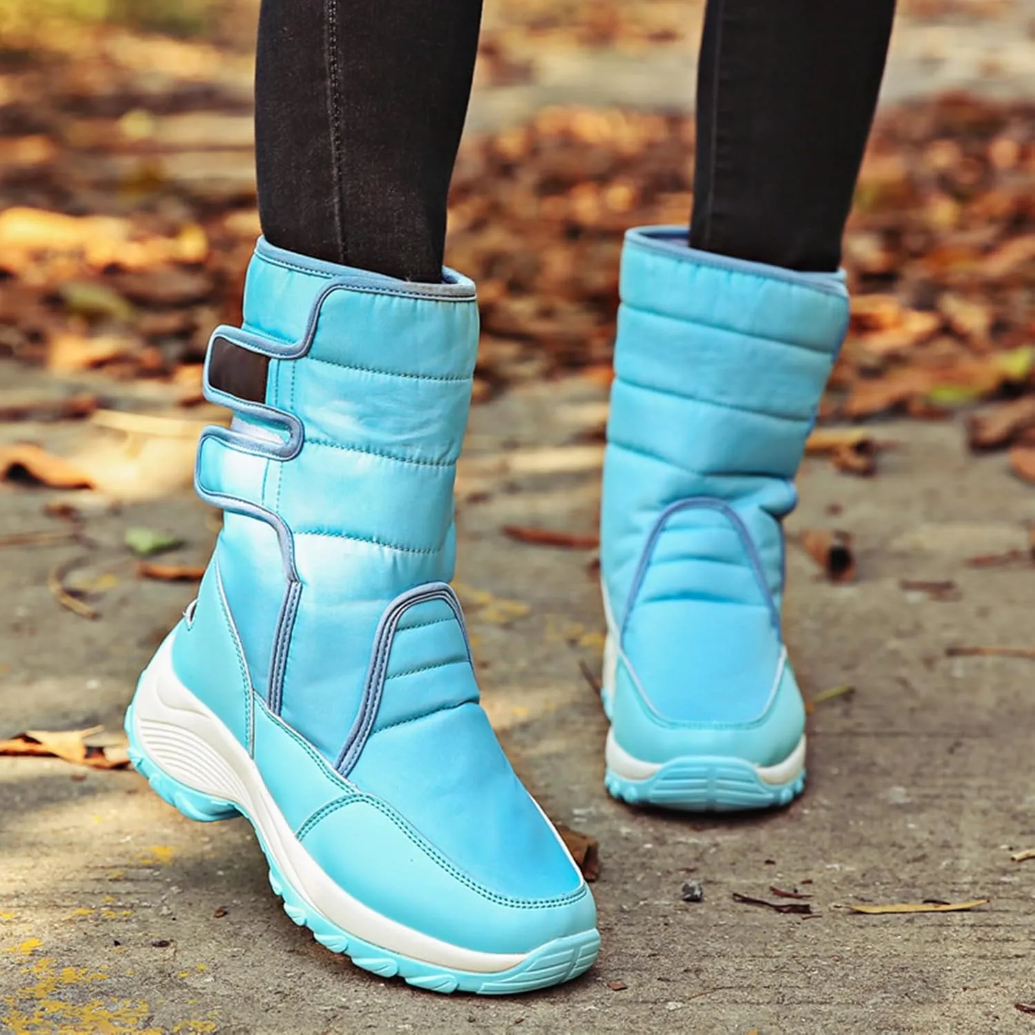 HINDOLA Women Warm Winter Snow Boots Waterproof Outdoor Fleece Fur Lined Shoes Cold-Resistant Mid-Calf Boots Non Slip Hiking Sneaker Booties