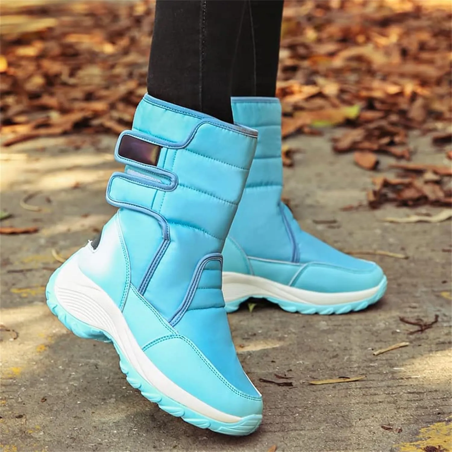 HINDOLA Women Warm Winter Snow Boots Waterproof Outdoor Fleece Fur Lined Shoes Cold-Resistant Mid-Calf Boots Non Slip Hiking Sneaker Booties