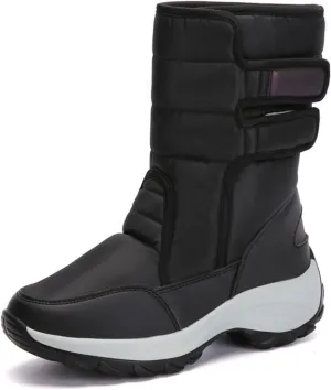 HINDOLA Women Warm Winter Snow Boots Waterproof Outdoor Fleece Fur Lined Shoes Cold-Resistant Mid-Calf Boots Non Slip Hiking Sneaker Booties