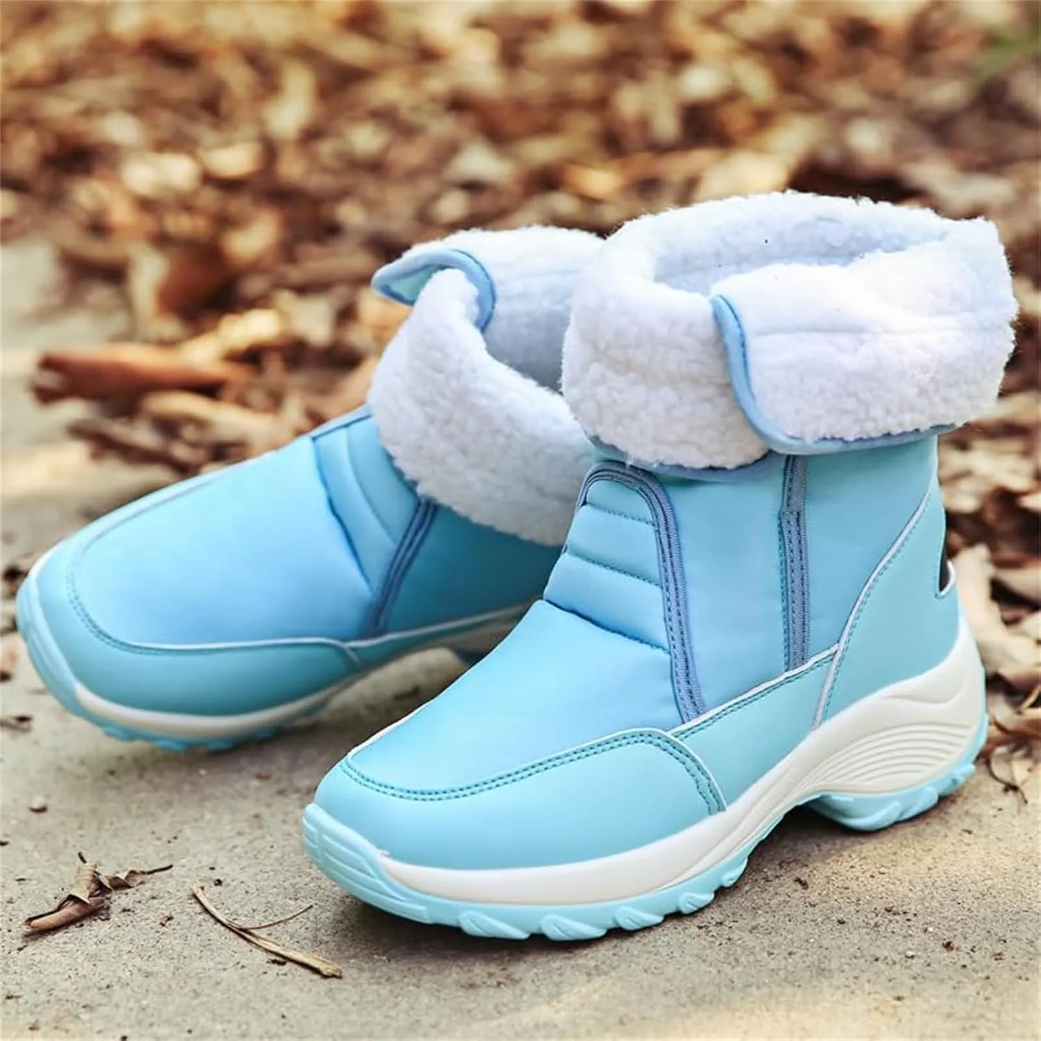HINDOLA Women Warm Winter Snow Boots Waterproof Outdoor Fleece Fur Lined Shoes Cold-Resistant Mid-Calf Boots Non Slip Hiking Sneaker Booties