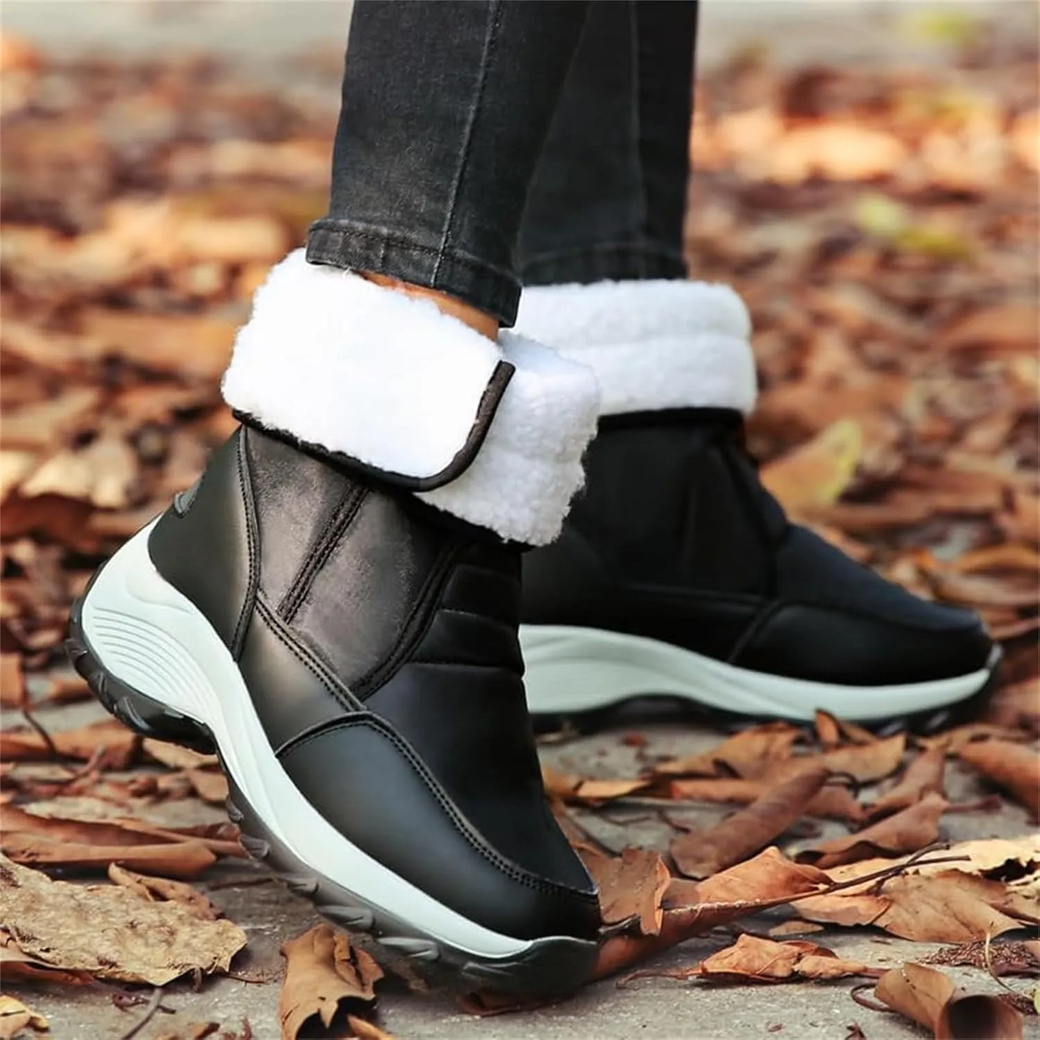 HINDOLA Women Warm Winter Snow Boots Waterproof Outdoor Fleece Fur Lined Shoes Cold-Resistant Mid-Calf Boots Non Slip Hiking Sneaker Booties