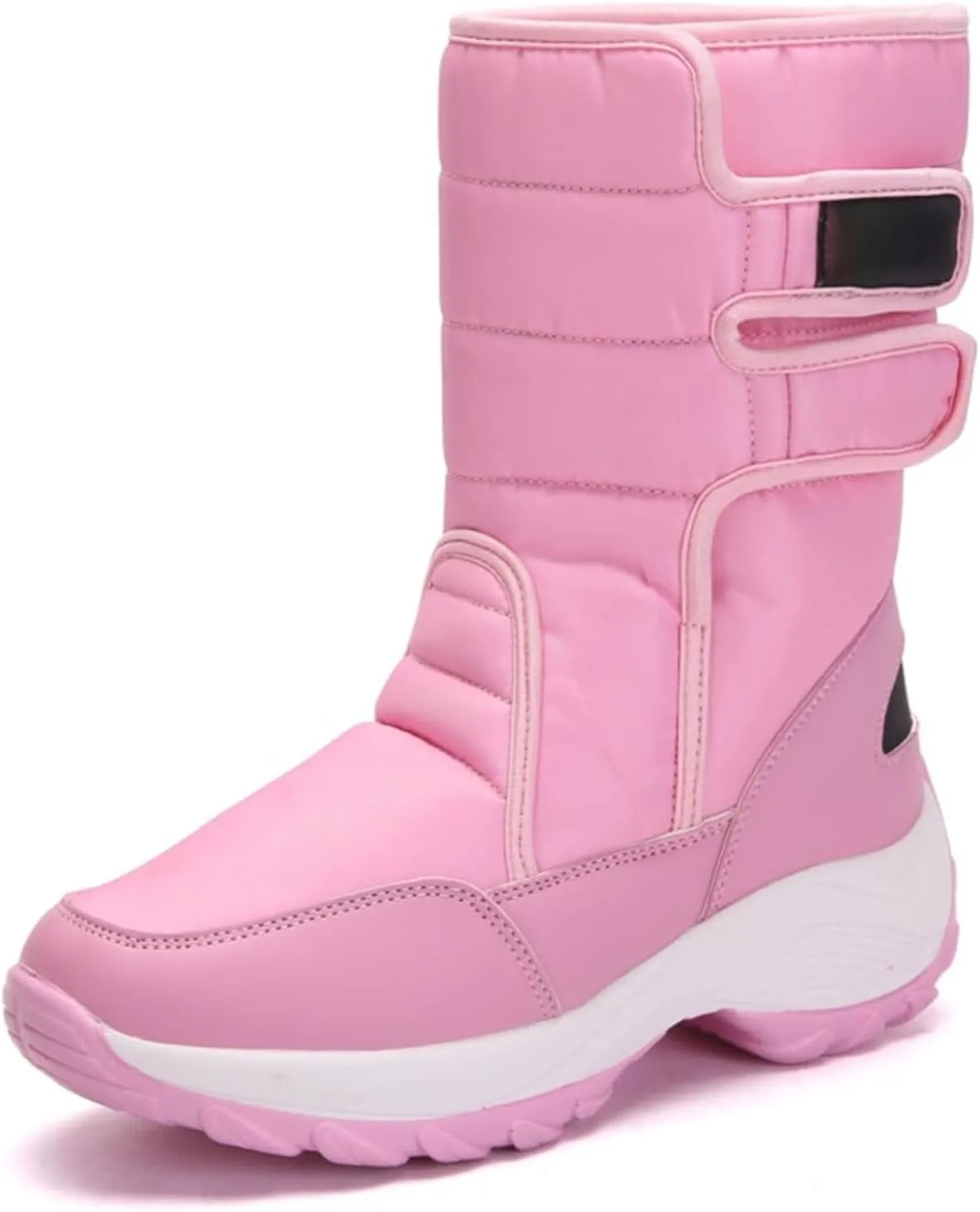 HINDOLA Women Warm Winter Snow Boots Waterproof Outdoor Fleece Fur Lined Shoes Cold-Resistant Mid-Calf Boots Non Slip Hiking Sneaker Booties