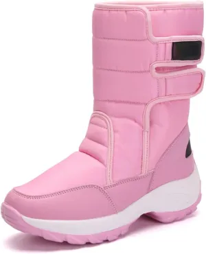 HINDOLA Women Warm Winter Snow Boots Waterproof Outdoor Fleece Fur Lined Shoes Cold-Resistant Mid-Calf Boots Non Slip Hiking Sneaker Booties