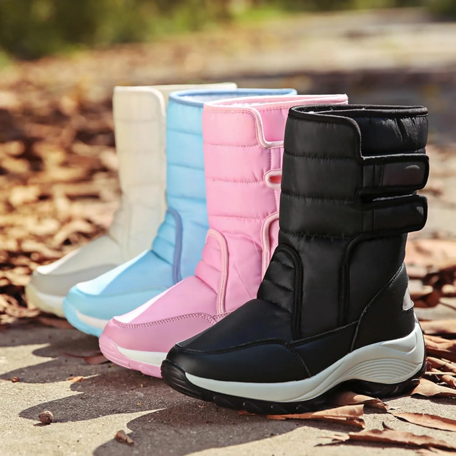 HINDOLA Women Warm Winter Snow Boots Waterproof Outdoor Fleece Fur Lined Shoes Cold-Resistant Mid-Calf Boots Non Slip Hiking Sneaker Booties